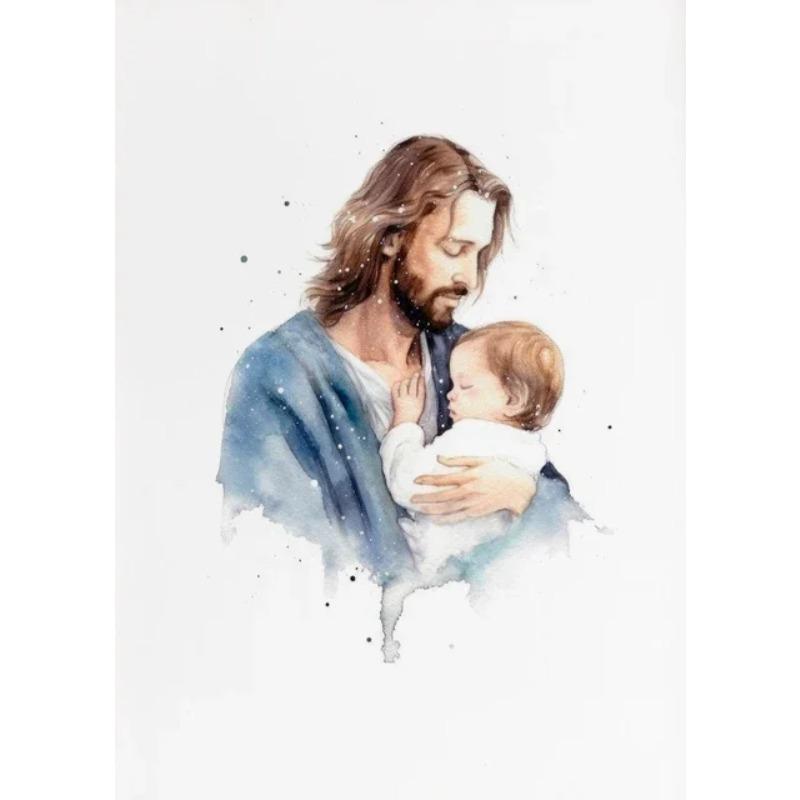 Christian Jesus with Sheep and Virgin Mary Poster Canvas Painting Print Catholic Wall Art with Bible Verse for Farmhouse Home D
