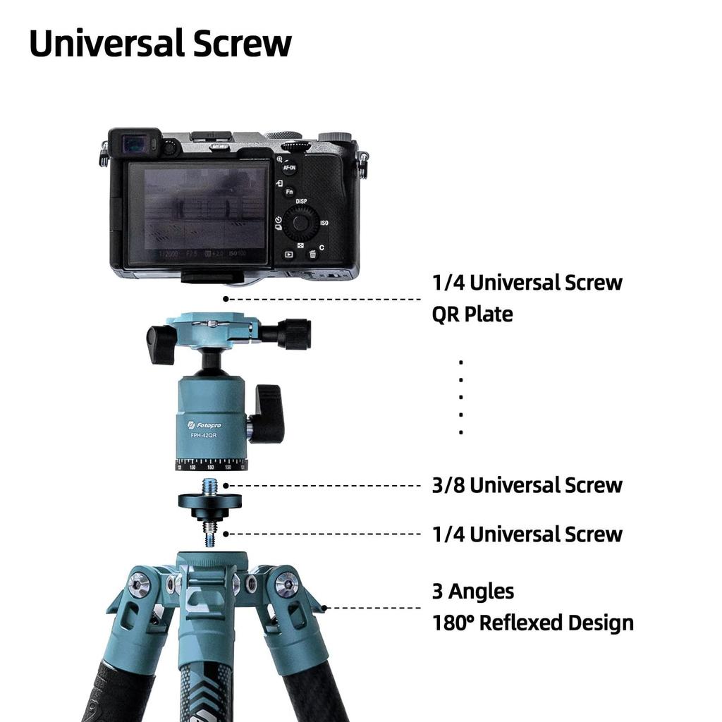 Fotopro 152CM Carbon Fiber Tripod 360 Degree Ball Head Lightweight Camera Tripod with Quick Release Plate Travel Tripod Folding Height Only 36CM Max