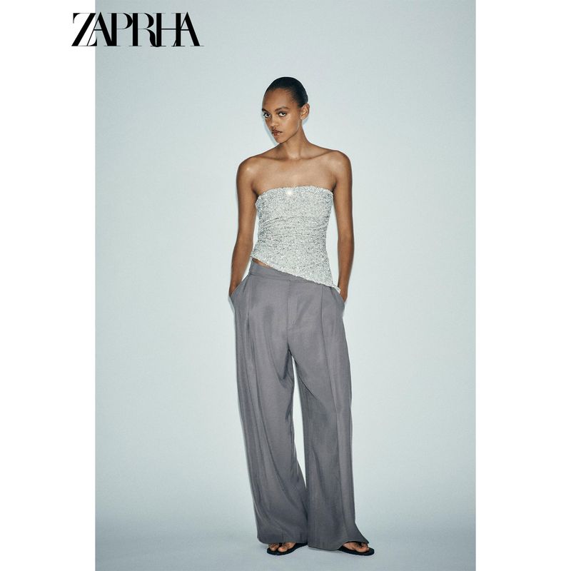 Zaprha 2025 Summer New French style Pure Desire Evening dress Silver Sequin Slim fit Tube Top Top 1014802