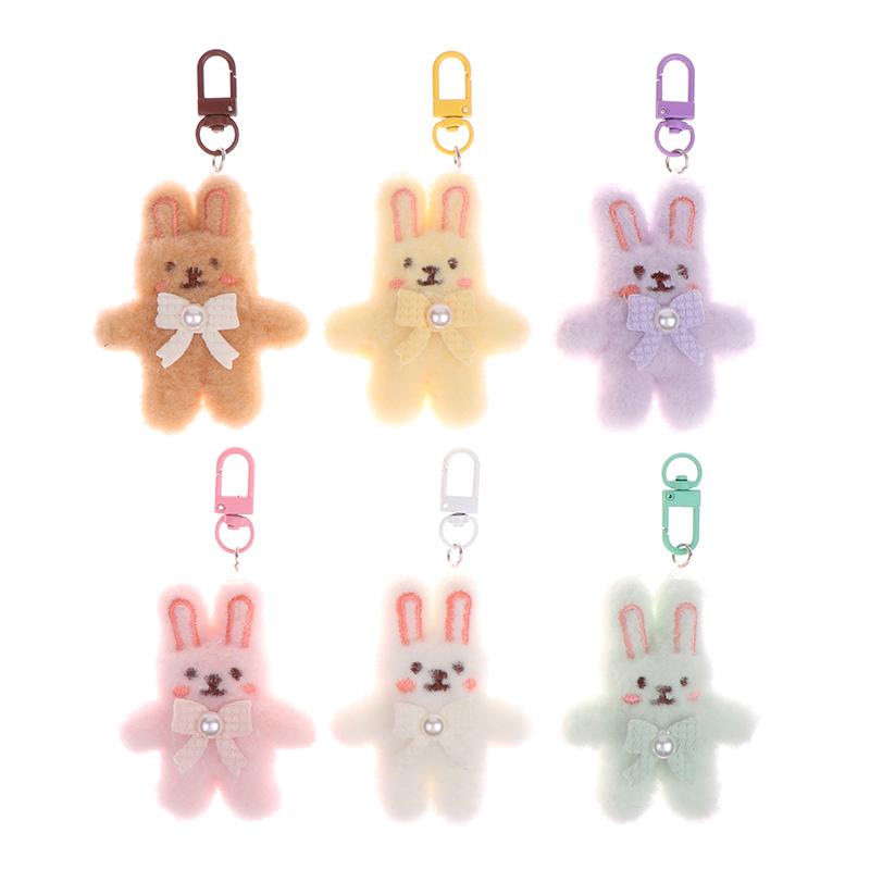 Bowknot Rabbit Plush Pendant Cartoon Bunny Keychain Soft Stuffed Doll Car Key Ring Backpack Bag Decor
