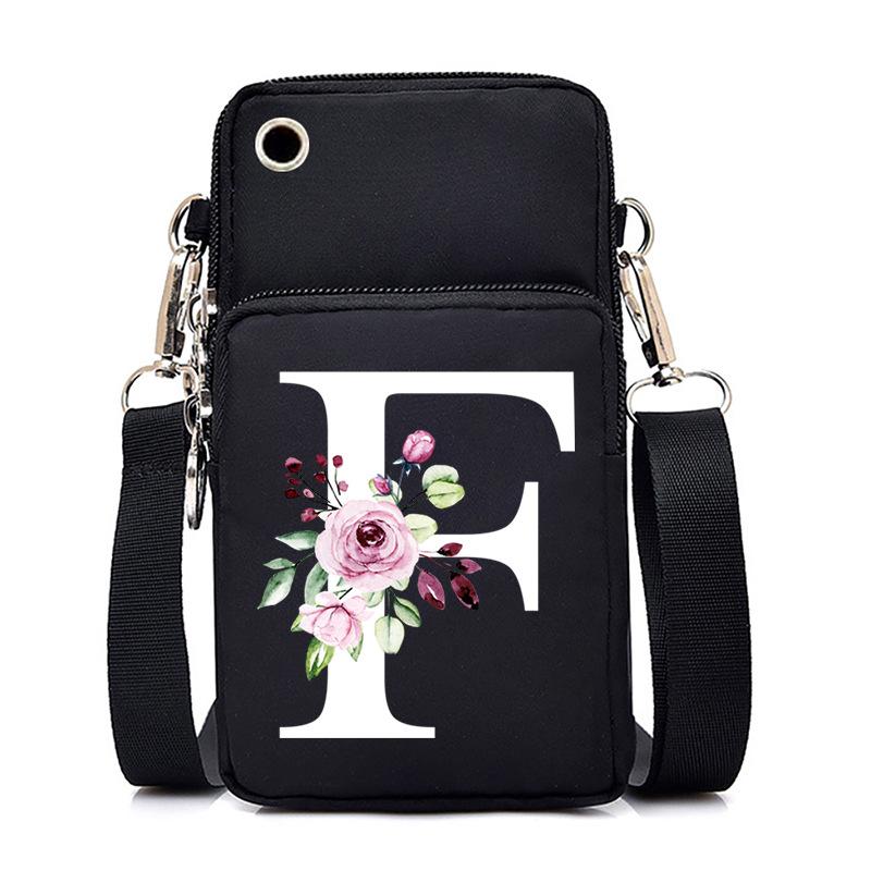 New Letter-printed Black Oblique Span Bag, Mobile Phone Bag, Light To Carry, Vertical Length and Width Change Bag