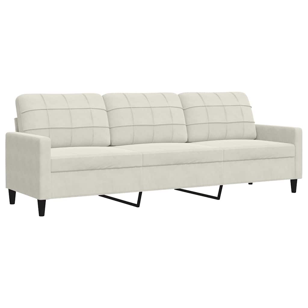 3 Piece Sofa Set with Cushions and Neck Rolls Cream Velvet