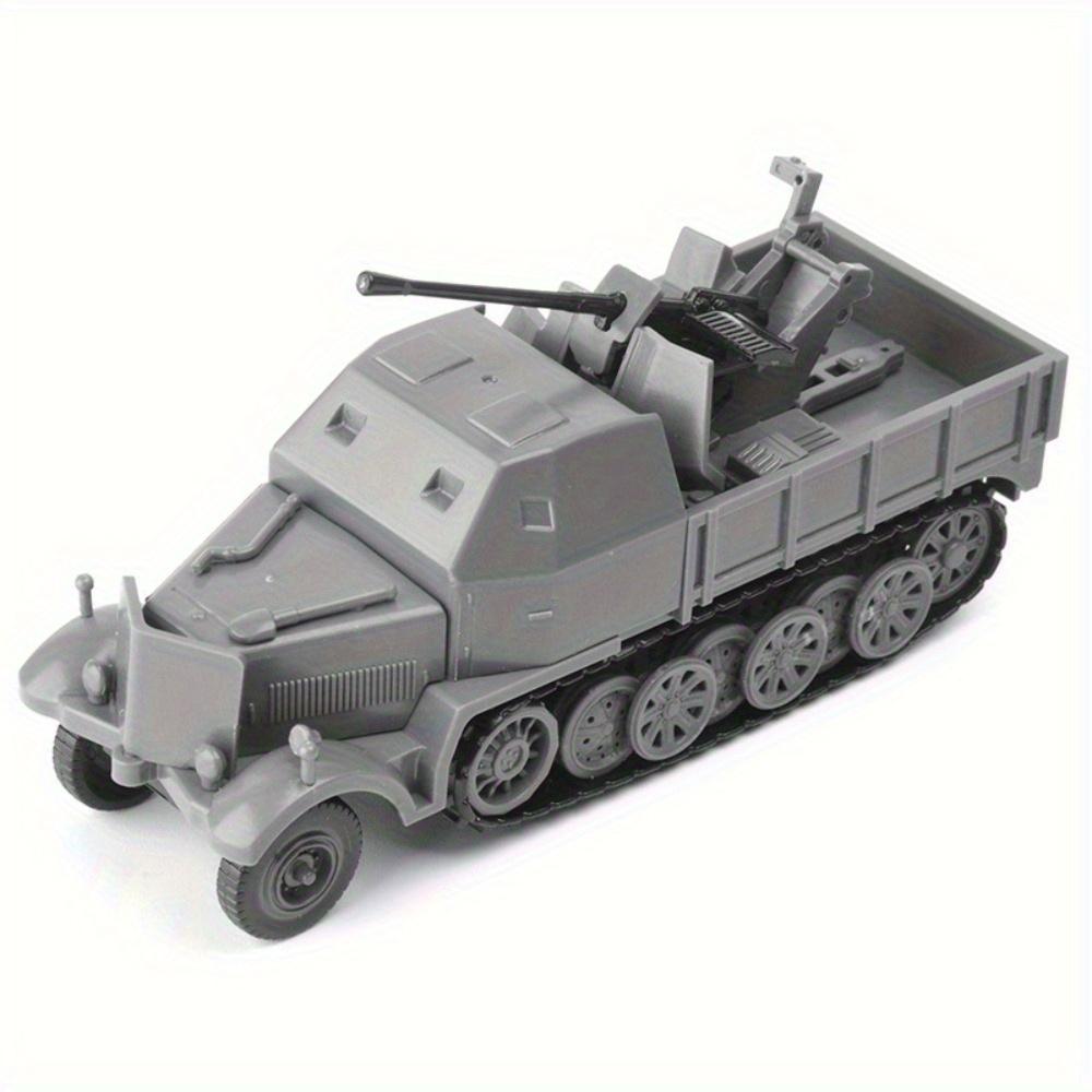 1:Miniatur-Halbkettenfahrzeug im Maßstab 1:72, Modellspielzeug, FLAK37 aus dem Zweiten Weltkrieg, 4D-Montagefahrzeug, DIY-Kit