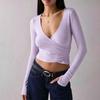 Women's Color Cross Back Long Sleeve Fitted Top for Casual Everyday Wear
