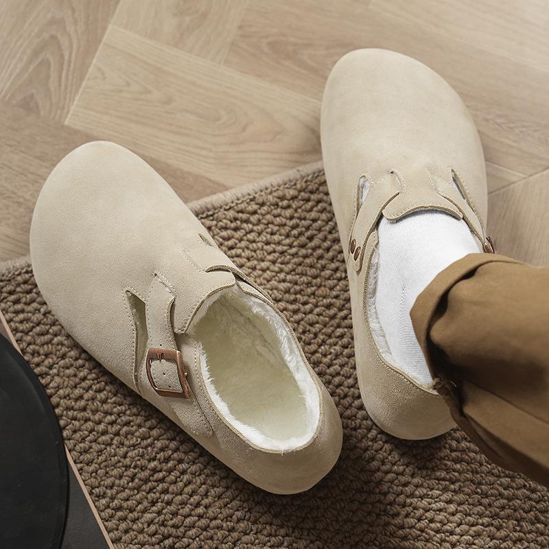 2025 Winter Cotton Warm Closed-Toe Birken Cork Slippers for Men & Women
