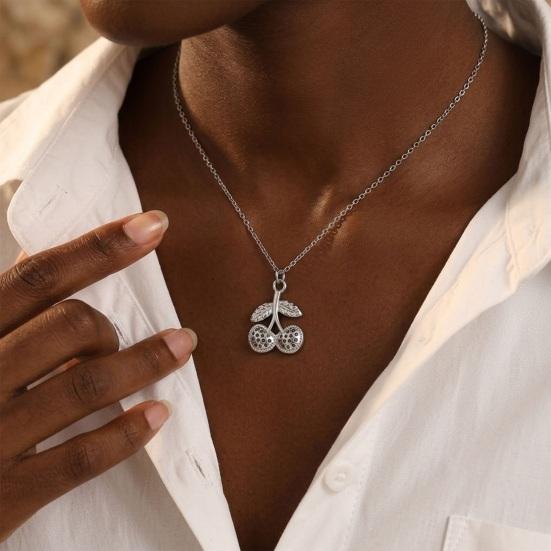 Kirschanhänger Halskette, Niedliche Frucht Halskette für Damen, Zierliche Kirsch Charm Halskette, Modeschmuck Geschenk für Ehefrau Freundin