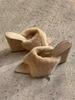Premium French casual pointed-toed fluffy slippers high-heeled slippers 2025 new autumn and winter fashion wedge slippers