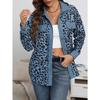 Jachetă cu mânecă lungă, cu nasturi, cu imprimeu leopard, marimea plus, toamnă și iarnă