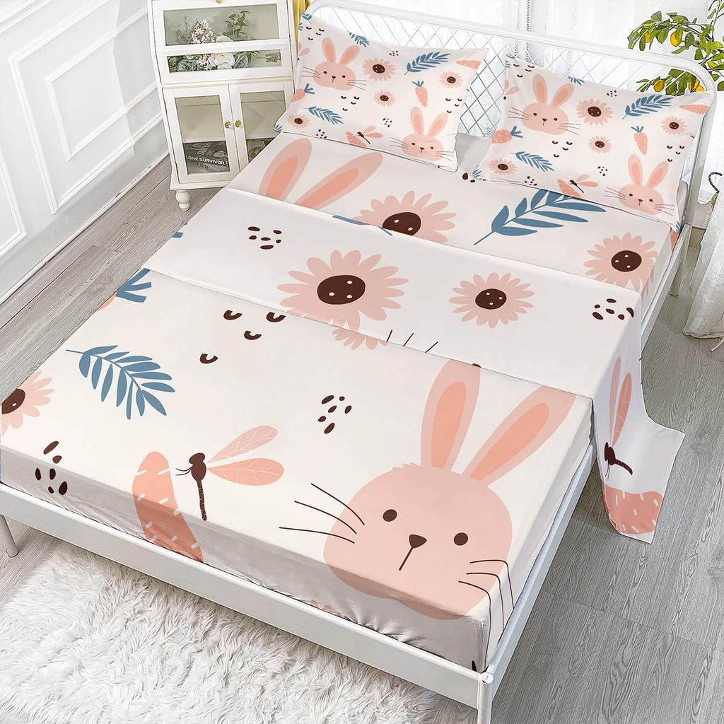 Cartoon animal little dinosaur pattern bed hat four-piece bedding set bedroom dormitory bedding decoration
