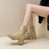 Suede Slouchy Long Boots Women's Autumn Winter Retro Ankle Boots Chunky Heel Thick Soled High Boots