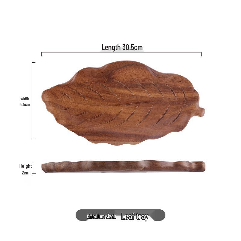 Japanese Acacia Wood Leaf-shaped Dinner Plate & Tea Tray for Snacks, Pastries, and Fruit