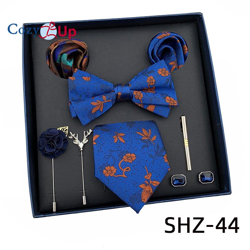 7 PCS Classic Men's  Tie Set Paisley Stripe Necktie for Men Pocket Square Bowtie  Brooch Cuff Father's Day Gift Box