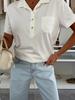 2025 Urban Casual Women's Lapel Solid Color Pocket Short Sleeve T-shirt