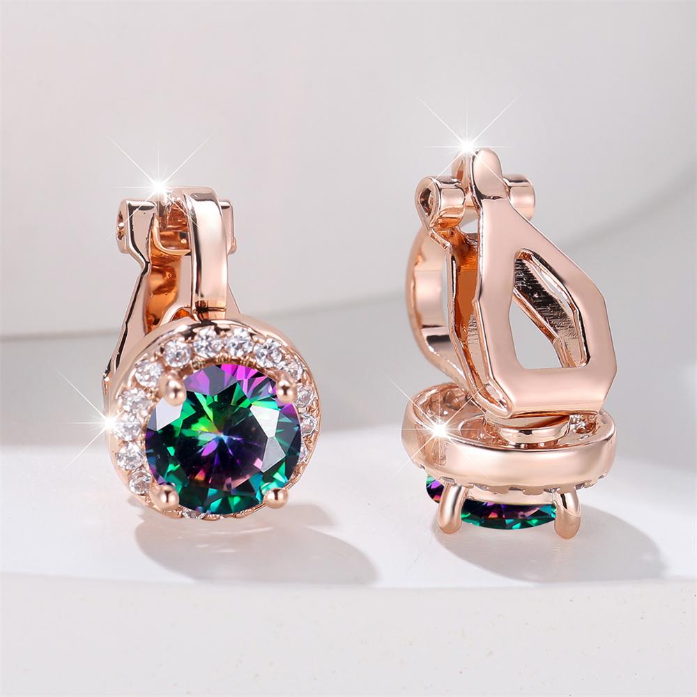 

Mystic Rainbow Crystal Round Stone Clip Earrings For Women Rose Gold Silver Color Multicolor Zircon Jewelry Simple Fashion Gifts