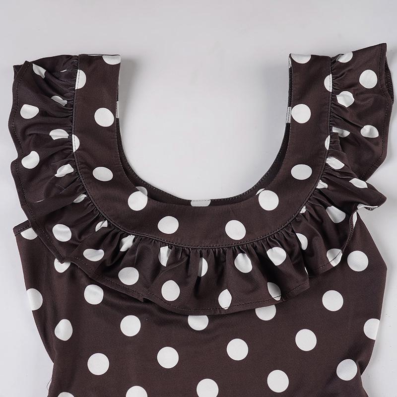 2026 Elegant French Polka Dot Ruffle Dress - Slimming, Backless U-neck with Romantic Drape