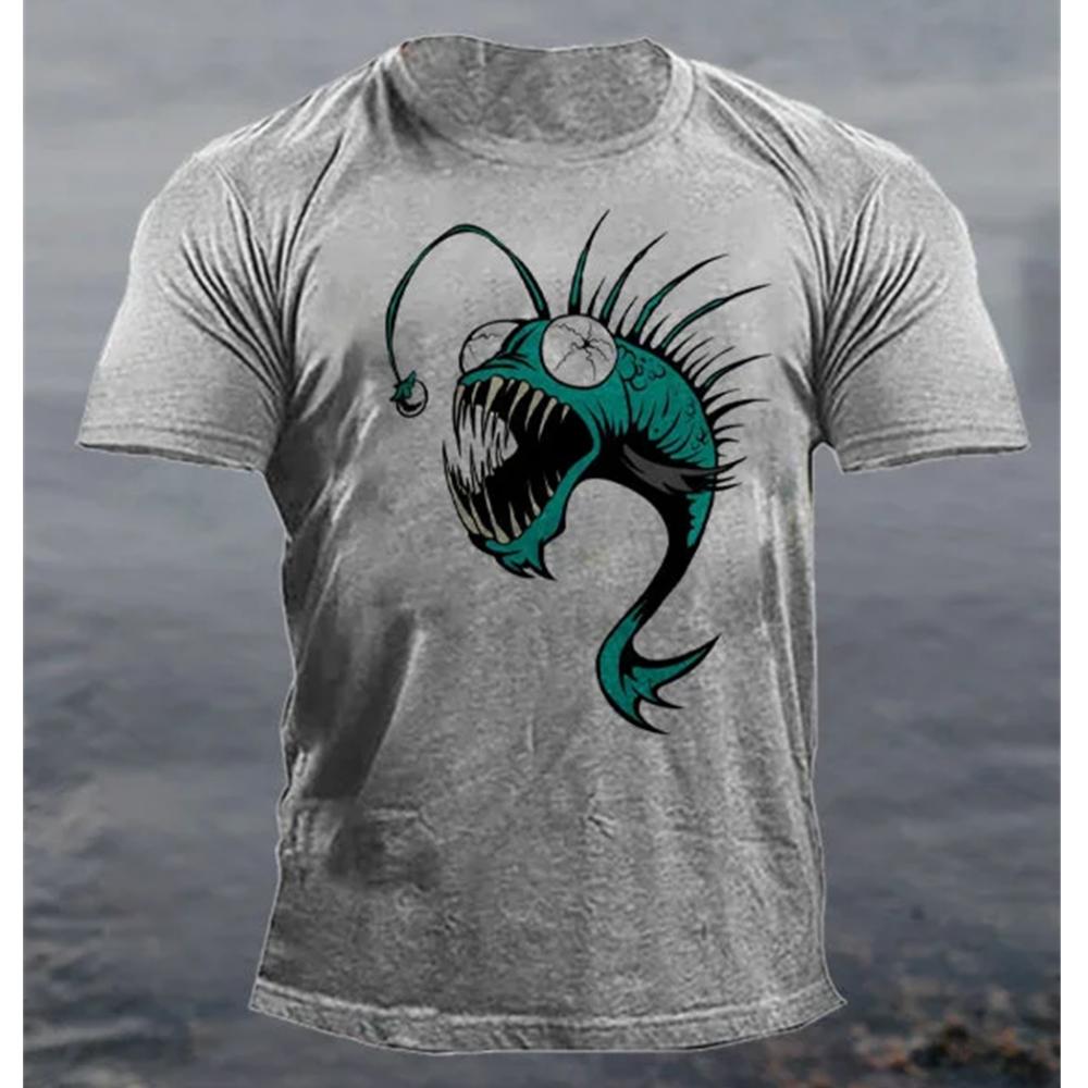 Summer Round Neck 3D Print Fish Pattern Top Fashionable Casual Short Sleeved Men's T-shirts