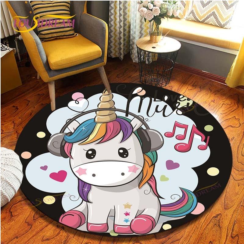 Cartoon Cute Unicorn Pattern Area Rug Round Floor Mat Living Room Carpet Bathroom Kitchen Rug Doormat