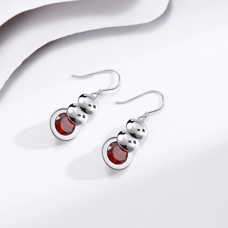 Ear Hook Fashion Long Fringed Red Zircon Earrings Women's Small Fresh Round Beads Diamond Earrings Ins Jewelry