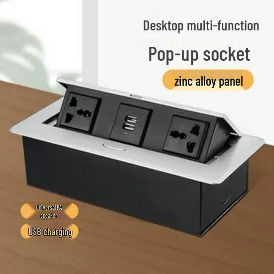 Multifunctional Pop-up Power Socket with USB and Three-Hole Design for Desks