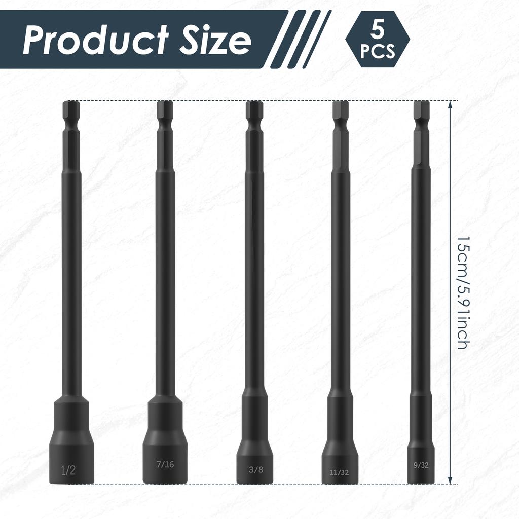 5/6 Pcs SAE Magnetic Hex Nut Driver Set 6-Point Socket 1/4" Hex Shank Magnetic Tip CR-V Steel Bolt Socket 150mm for Power Drill