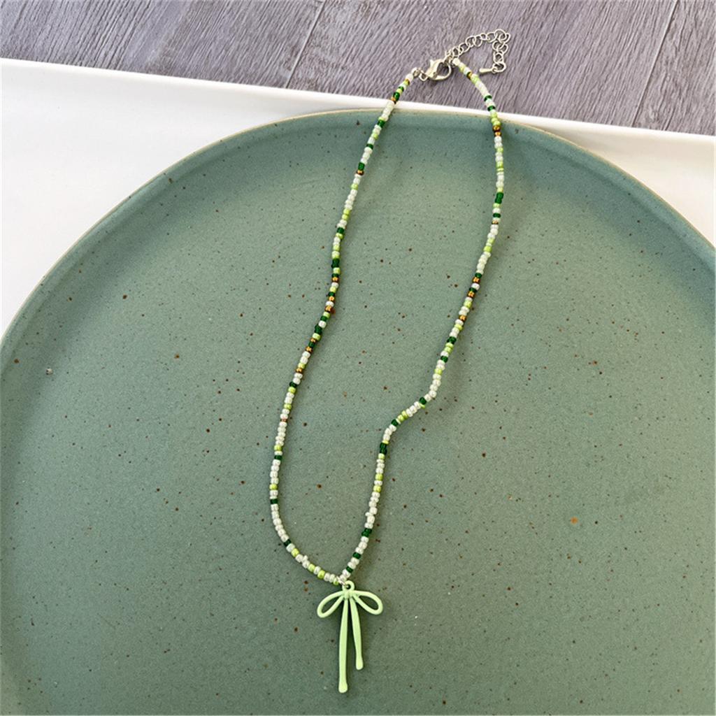 Delicate Bowknot Clavicle Chain Colorful Beaded Butterfly Bow Collar Necklace Jewelry Clavicle Chain for Women Girls