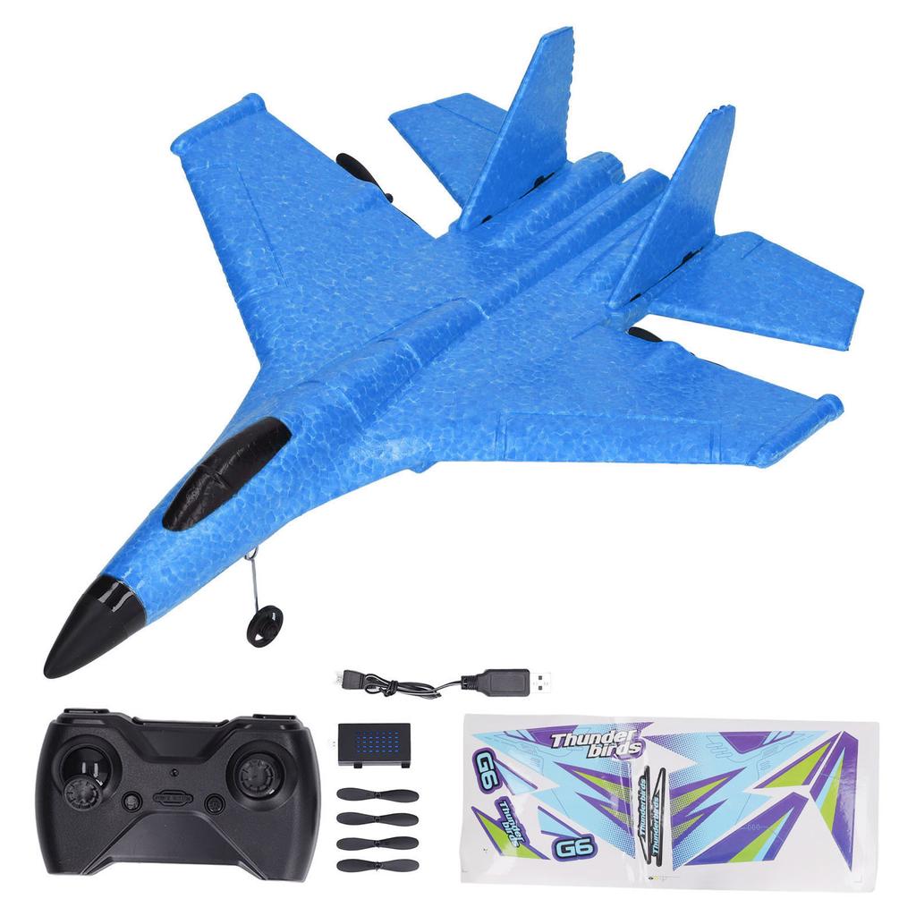 RC Glider Plane Waterproof Drop Resistant Dual Motor Remote Control Aircraft Fighter with LED Colorful Light Bars Blue