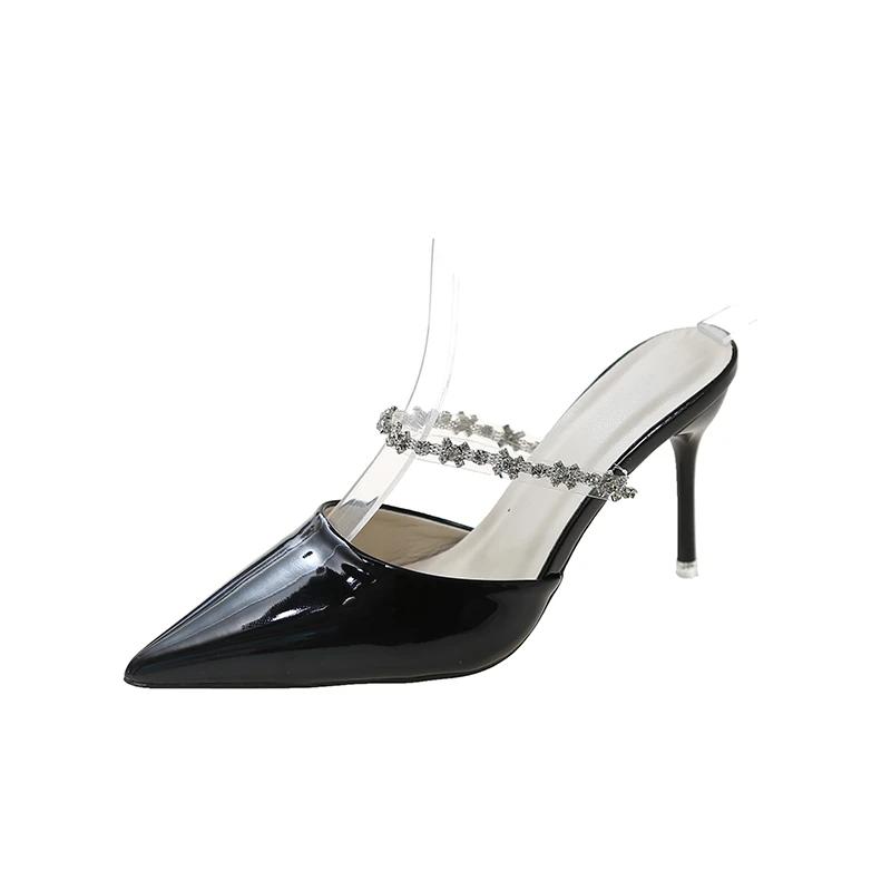 

Мода 2024 года, новые брендовые туфли для женщин, туфли на высоком каблуке, женские летние однотонные туфли для офиса и карьеры, с острым носком, сексуальные туфли с кристаллами на высоком каблуке 35 чёрный