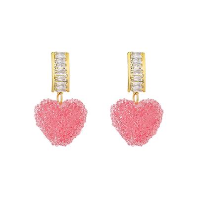 New Arrival Trendy Lovely Pink Heart Dangle Earrings For Women Fashion Cute Sweet Crystal Jewelry Girl Gifts