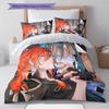 Ropa de Cama con Patrón de Genshin, Juego de Colcha Funda de Colcha Funda de Almohada Regalo de Cumpleaños para el Hogar (1 * funda nórdica + 2 * fundas de almohada, sin núcleo)