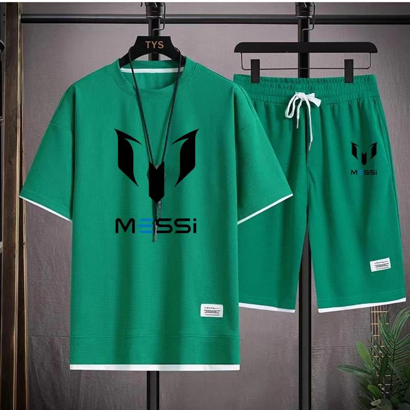 men's T-shirt and shorts set, summer sportswear, loose fitting T-shirt, 2 pieces