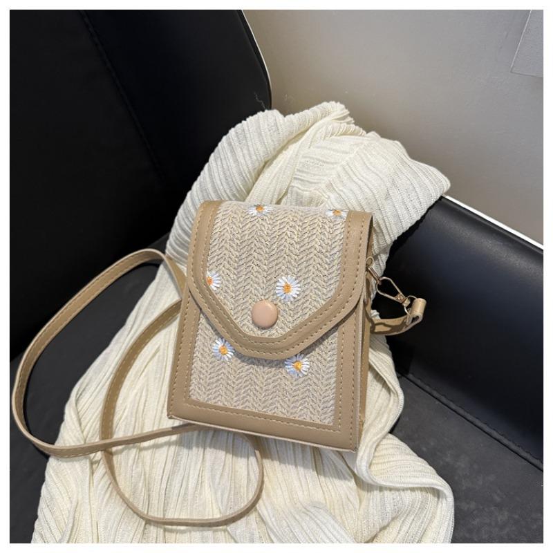 Women Straw Woven Small Square Crossbody Shoulder Phone Bag For Daily Use