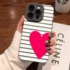 For iPhone 17 Pro Max Valentines Pink Heart White Striped Phone Case For iPhone 16 15 14 13 12 11 Air XS XR X 7 8Plus 16e Cover