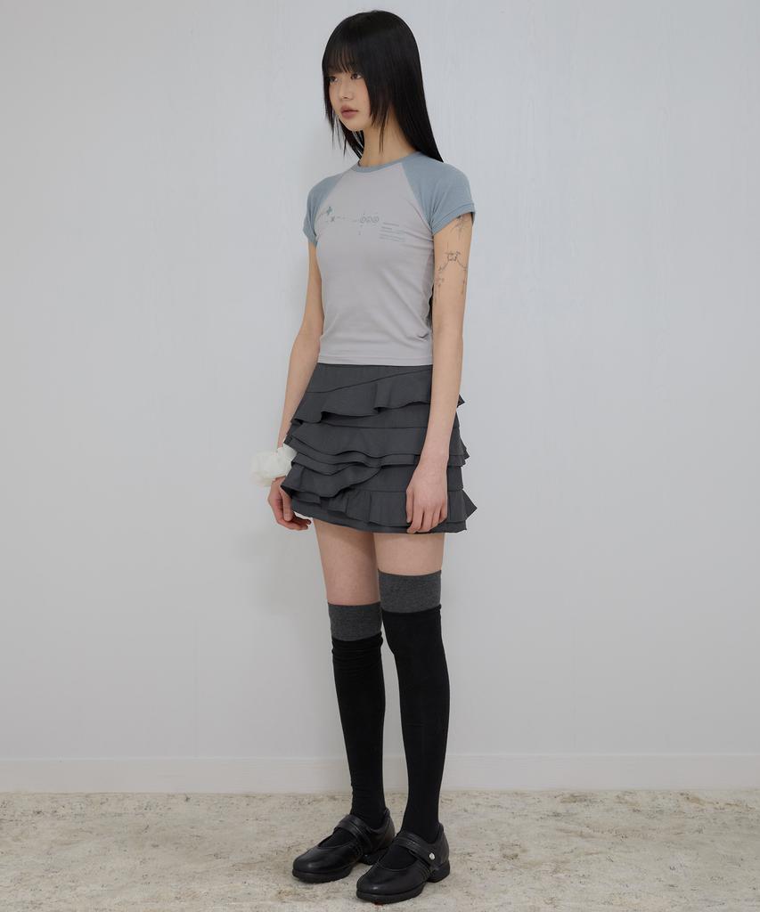 Peulleeoeob Muta Waffle Raglan T-Shirt (Fl-154_Gray&Sky)