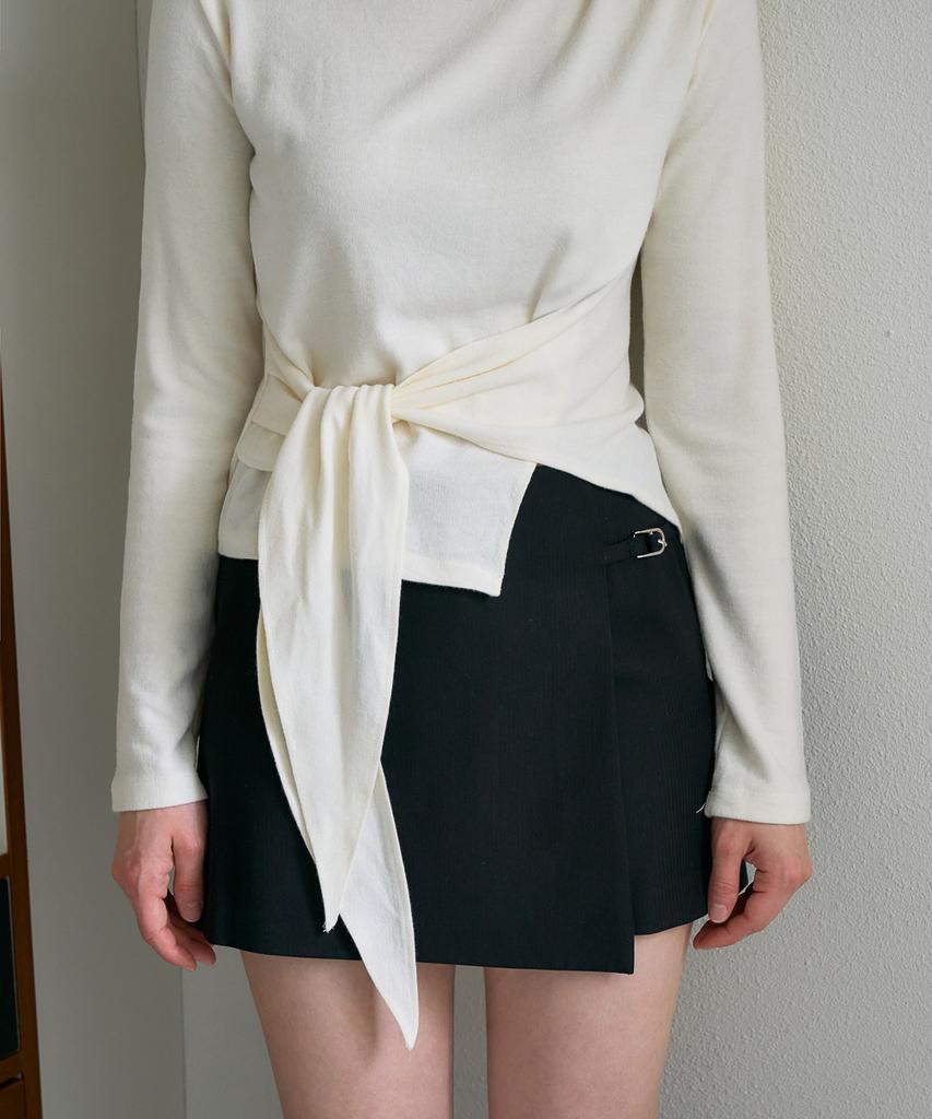 DEHEVE Wool Mock-Neck Wrap Long Sleeve [Ivory]