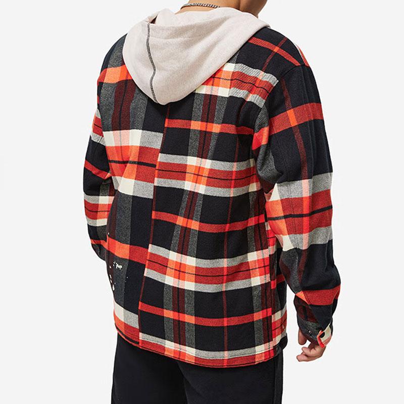 Li Ning Badfive Color Block Plaid Hooded Sports Cotton Jacket Men Jacket Red Black AFMU003-1