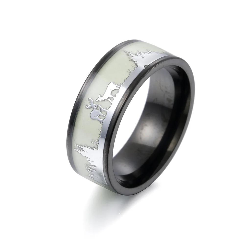 

Fashion Stainless Steel Luminous Black Tungsten Men s Ring Retro Deer Silhouette Wedding 13&No Engrave