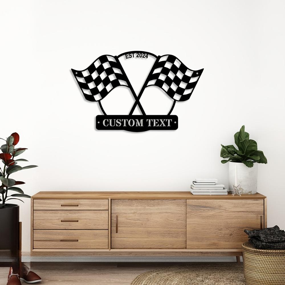 Custom Metal Sign Racing Flag Wall Art Personalized Address Plaque Home Office Decor