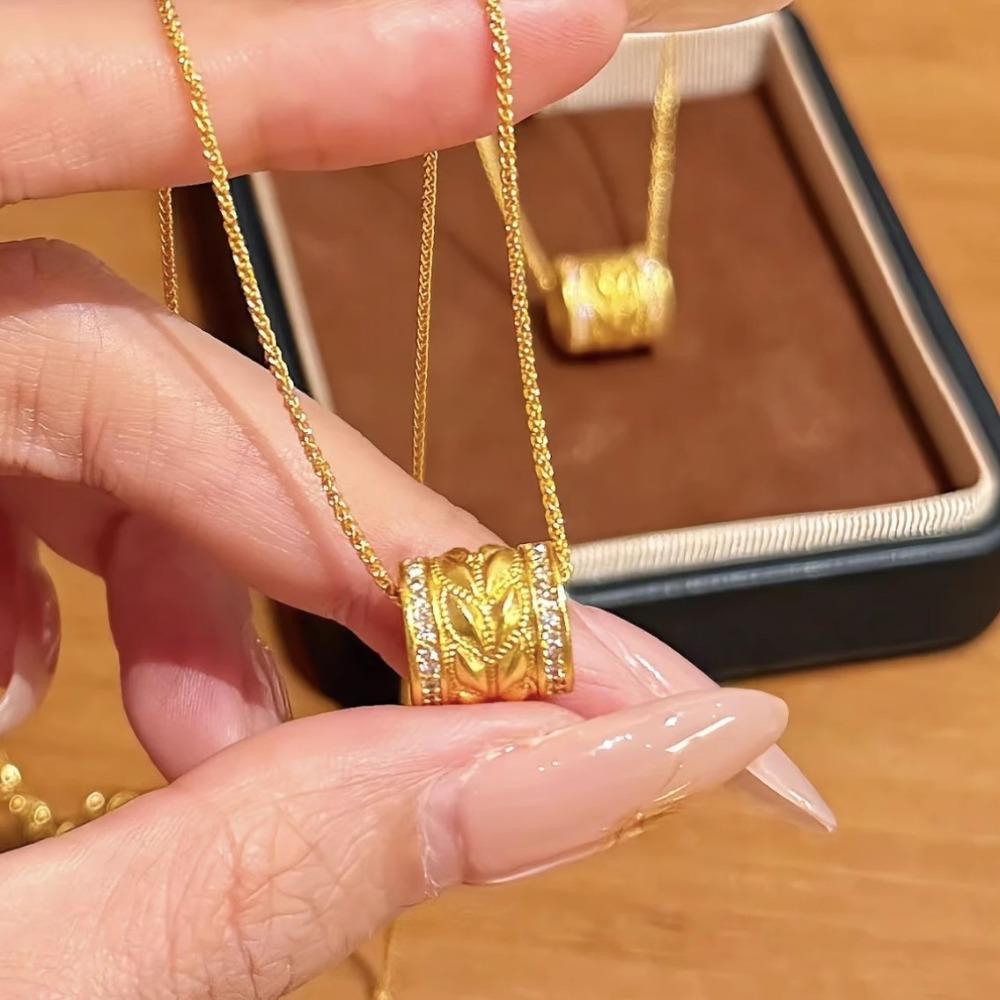 Women Jewelry Set Diamond Pendant Necklace Vintage Barley Ring Elegant Collarbone Chain