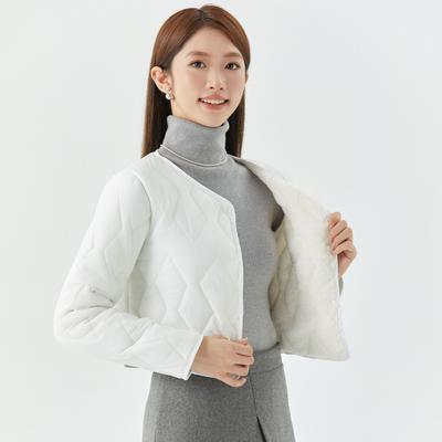 Women's Winter Lamb Wool Padded Jacket Fashion Cotton Top Fleece Lined Short Puffer Coat Warm Inner Liner