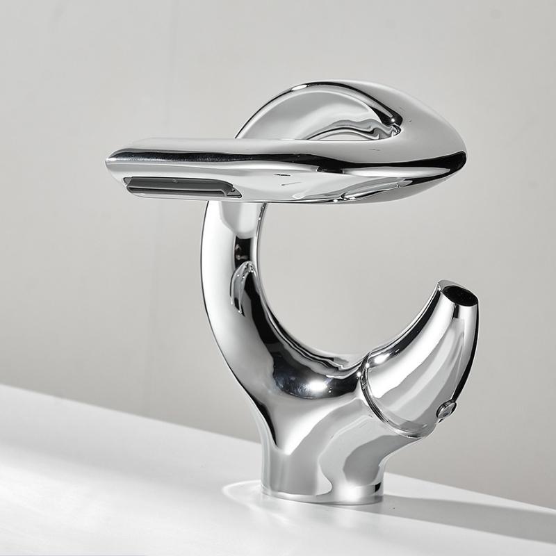 New Design Basin Faucet Brass Bathroom Basin Waterfall Hot and Cold Water Mixer Tap Single Handle Crane Chrome Black Mixer Tap A