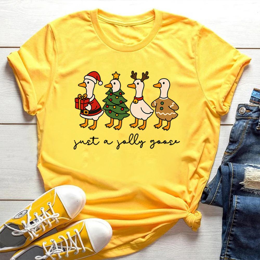 Cute Just A Jolly Goose Tshirt Christmas Goose Shirt Funny Santa Tshirt Gingerbread Goose Graphic Tee Unisex Short Sleeves Tops