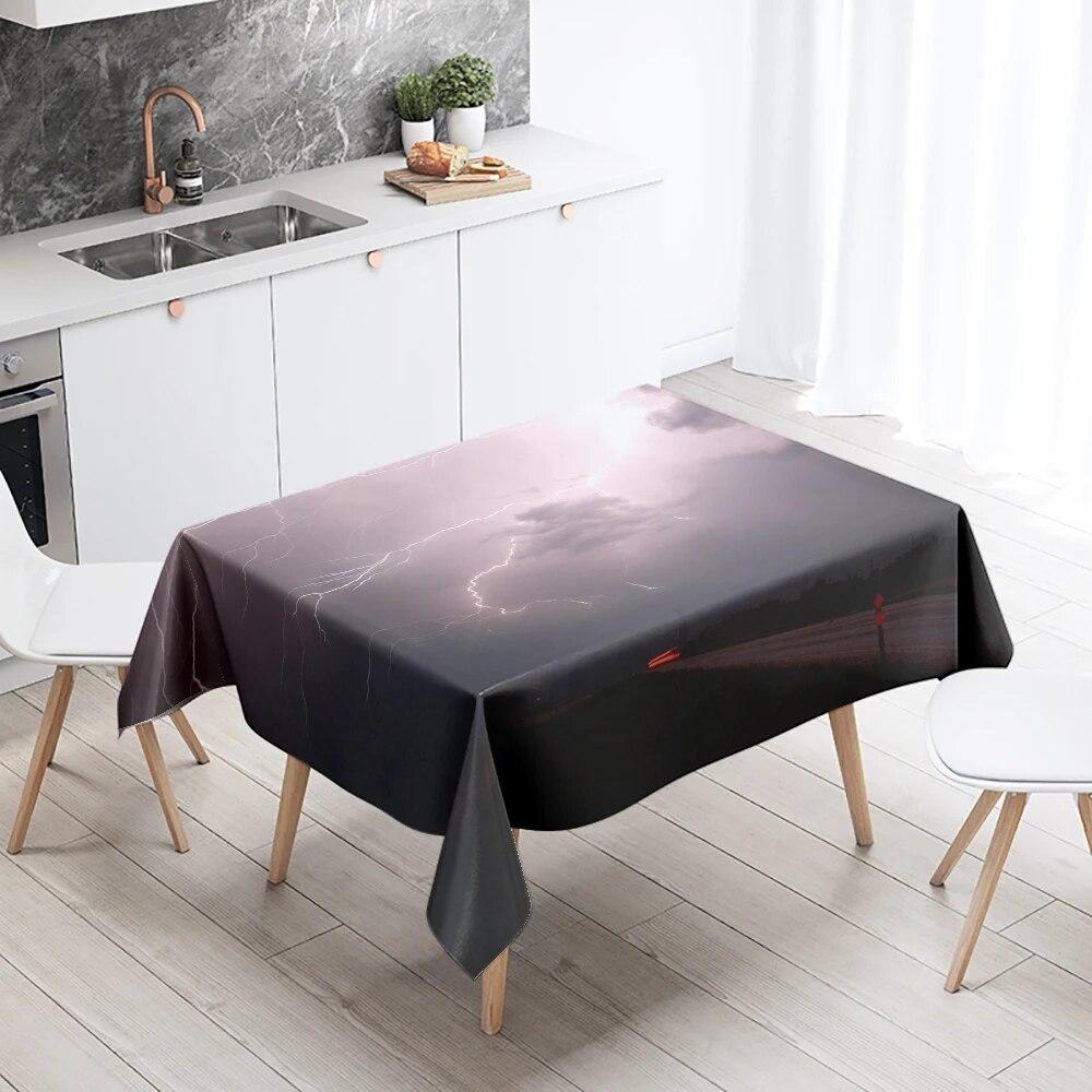 Thunder Cloud Lightning Tablecloth Colorful Cumulus  Anti-fouling Waterproof Rectangular Kitchen Table Home Decoration