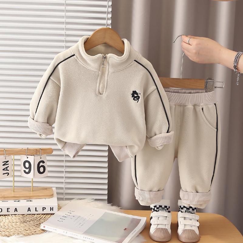

Комплект из 2 предметов с длинным рукавом для мальчиков 0-5 лет, Детский модный осенний комплект с худи, Теплая плюшевая одежда для малышей S бежевый