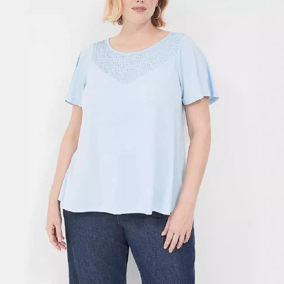 

Новая летняя женская футболка с круглым вырезом и коротким рукавом, базовый однотонный пуловер с рюшами и рукавами, повседневная свободная дышащая футболка с короткими рукавами для работы и отдыха, топ Plus 5XL