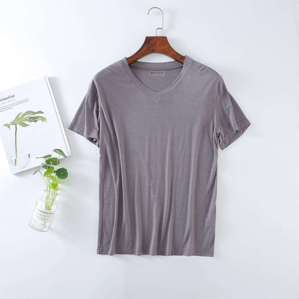 Men's Oversize Modal T-Shirt Short Sleeve V Neck T-Shirt Casual Summer Classic Basic Tee Shirts ( L-8XL)