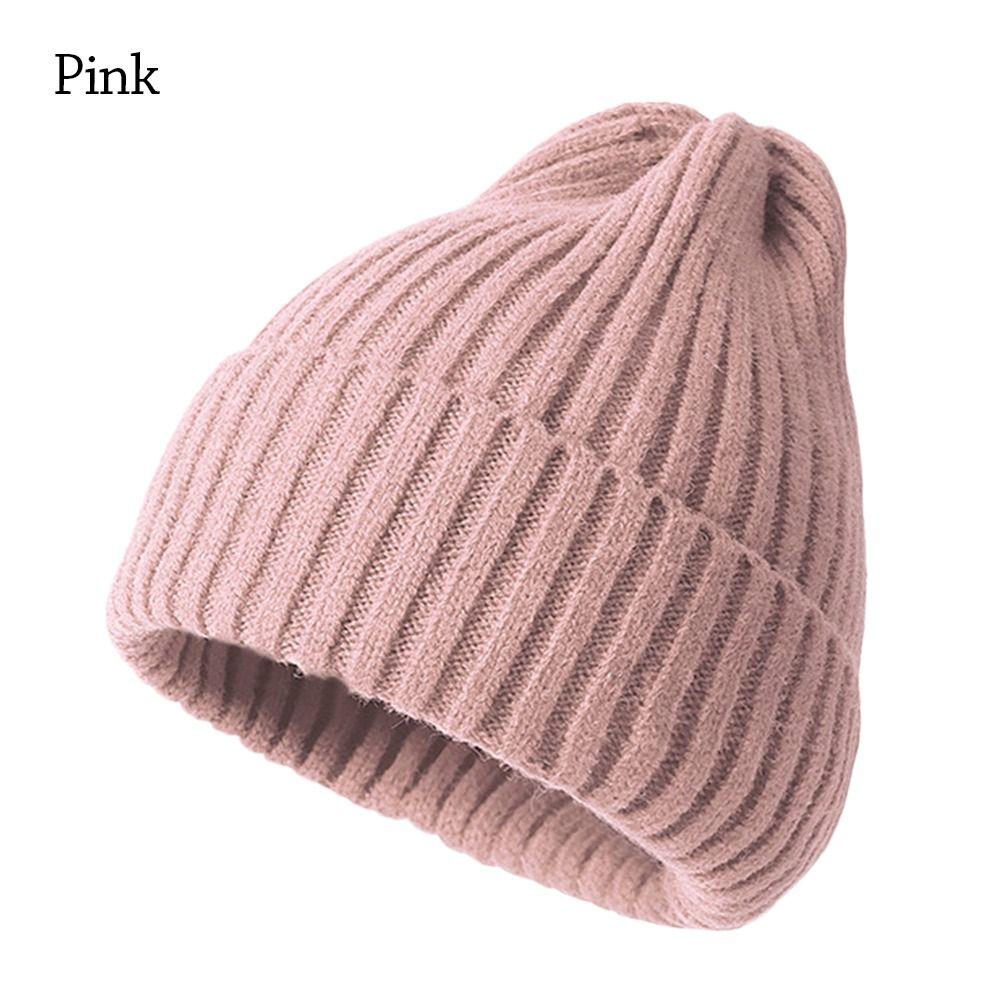 

Толстая вязаная шапка Зимняя теплая шапка-бини Модная шерстяная шапка для мужчин и женщин розовый