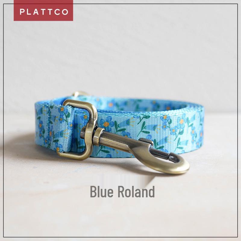 PLATTCO Синий поводок Roland с мелким цветочным узором и пряжкой с бронзовой фурнитурой, легкий - Модель PDL372 XS 1.5cm x 120cm