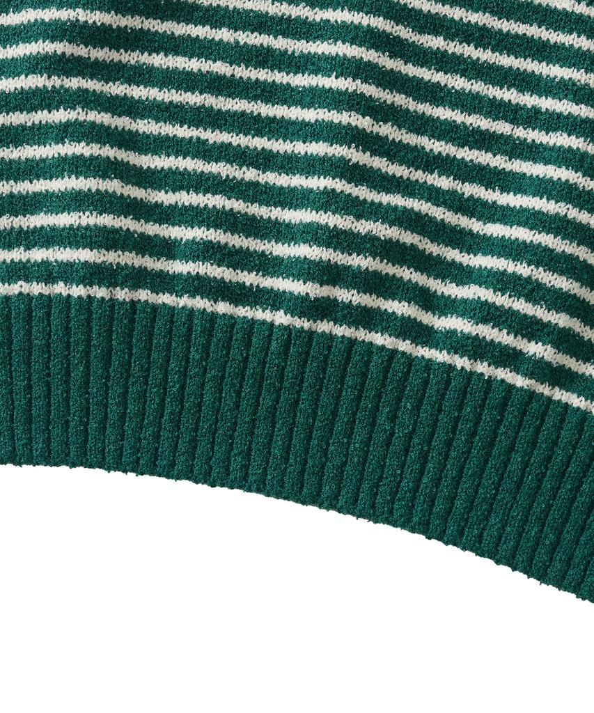 ANALOG MOOD Marine Stripe Round Short Sleeve Knit (Green)