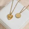 MamacitaSlay Jewelry Leaf Circle Heart Stripe Pendant Necklaces Zircon Inlaid 18K Plated Stainless Steel Necklace Women's Gift