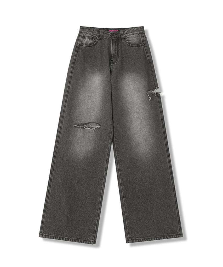 VIVACIOUS Cut-Off Wide Denim Pants Light Blue